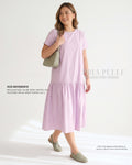 Pria Pelle Solene Short Sleeves Midi Dress - Cotton Blend Light Lilac with Stretch Allowance (Soft, Silky Texture)