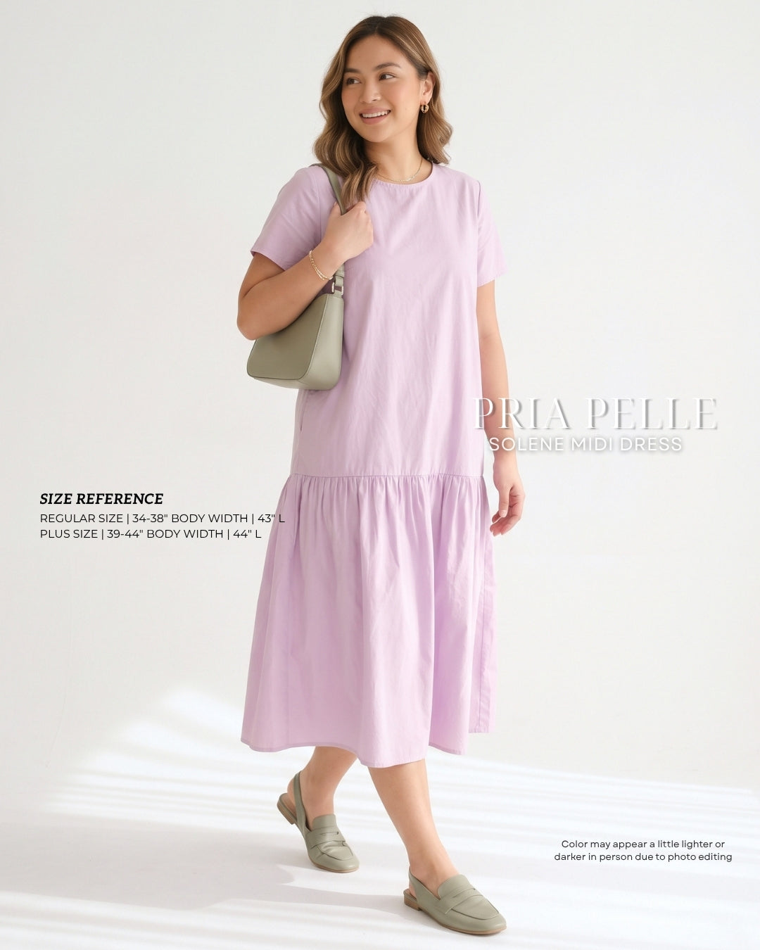 Pria Pelle Solene Short Sleeves Midi Dress - Cotton Blend Light Lilac with Stretch Allowance (Soft, Silky Texture)