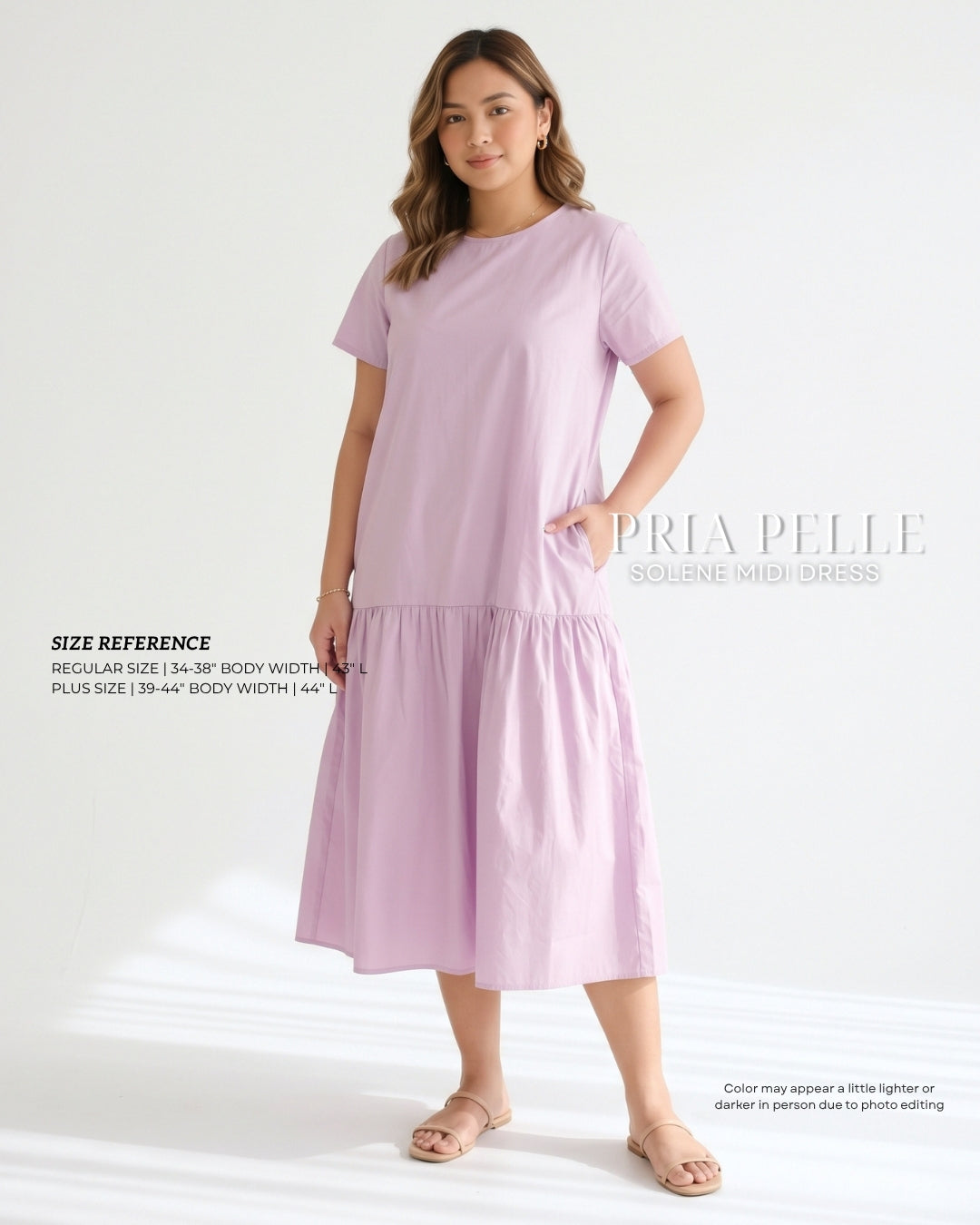 Pria Pelle Solene Short Sleeves Midi Dress - Cotton Blend Light Lilac with Stretch Allowance (Soft, Silky Texture)