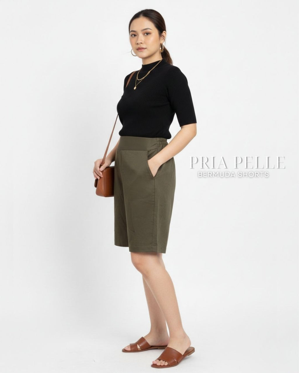 Pria Pelle Bermuda Shorts | Back garter - Cotton Blend Light Moss Green | Non Stretch
