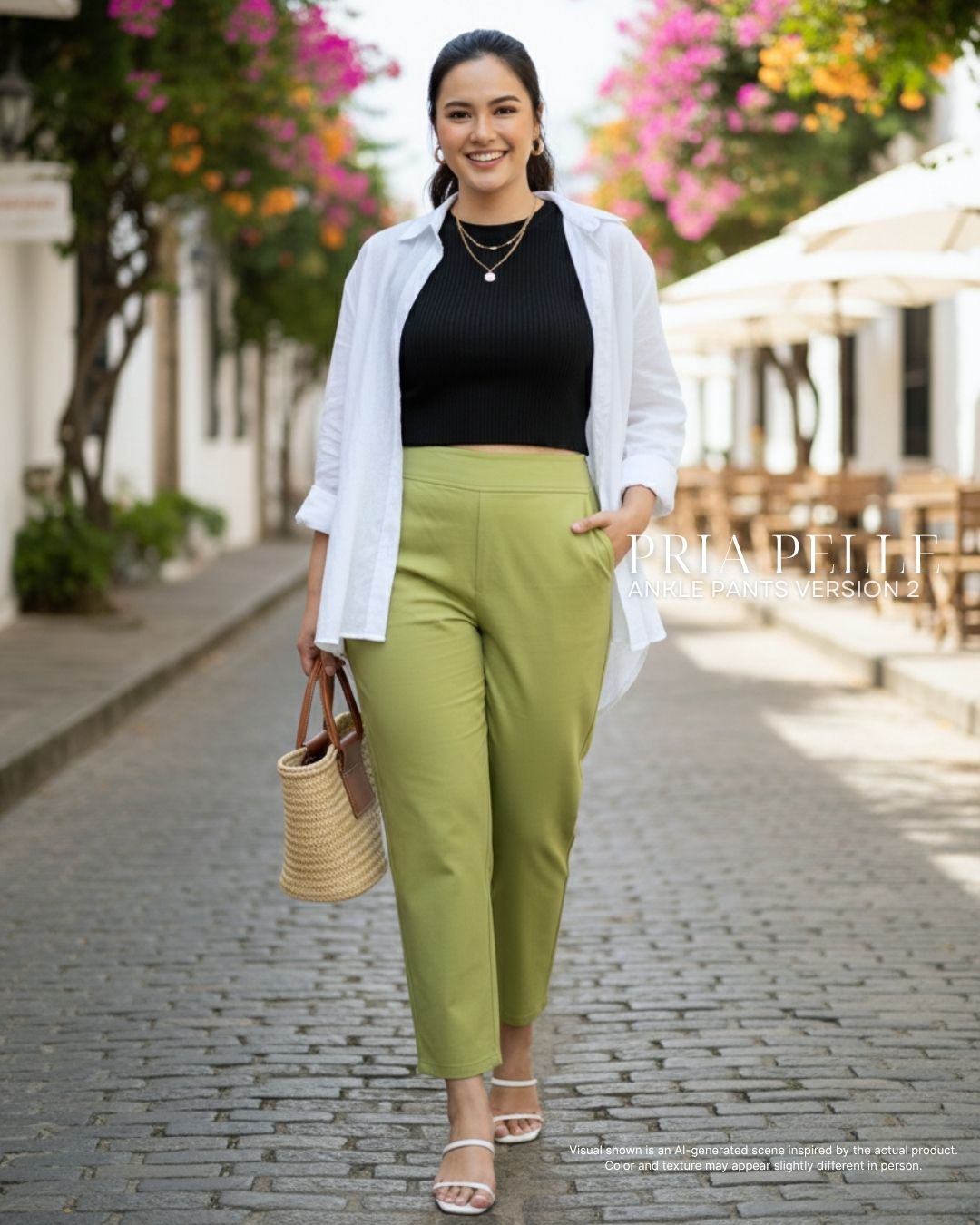 Pria Pelle Ankle Pants Version 2 | Back Garter - Linen Blend Lime Green