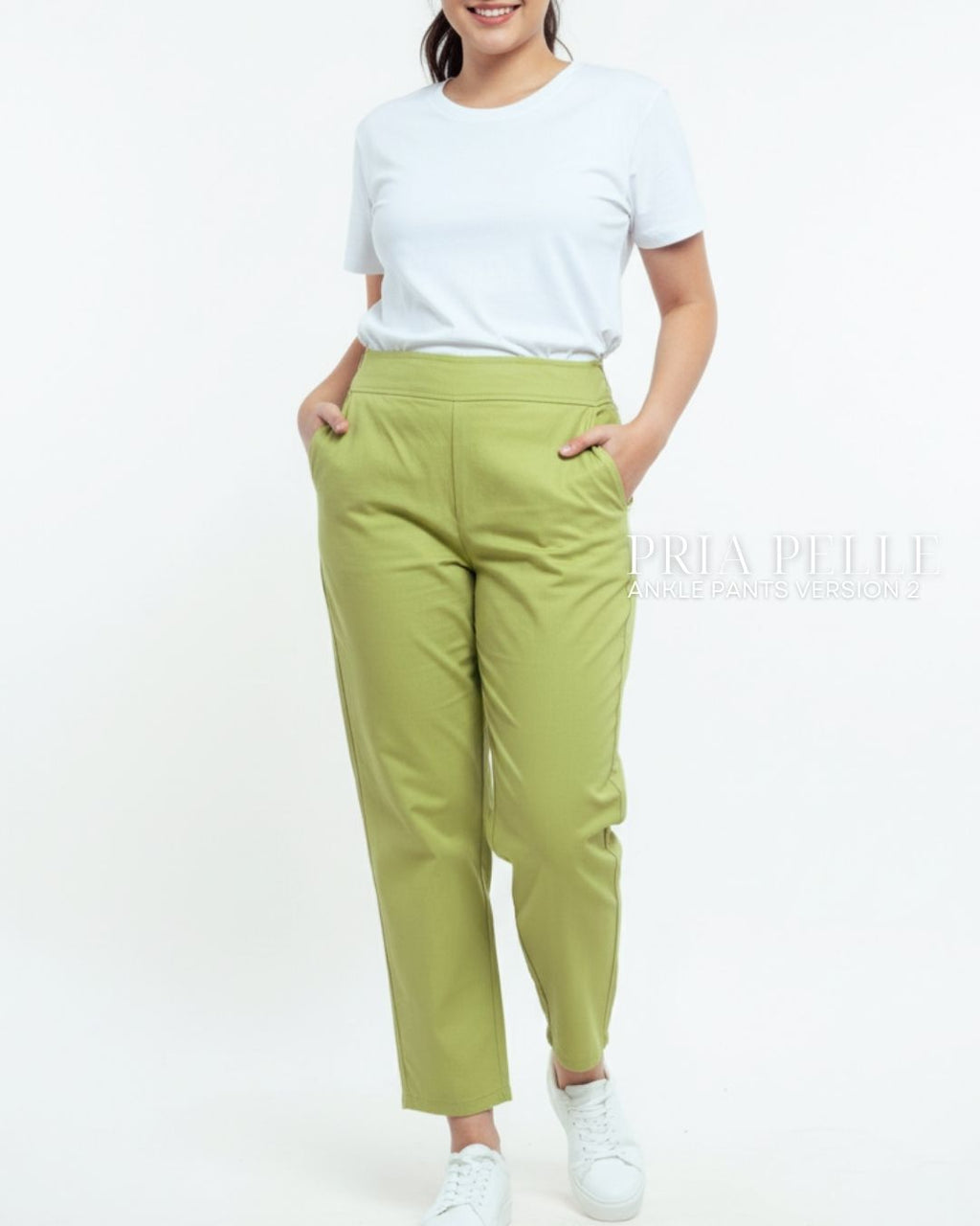 Pria Pelle Ankle Pants Version 2 | Back Garter - Linen Blend Lime Green