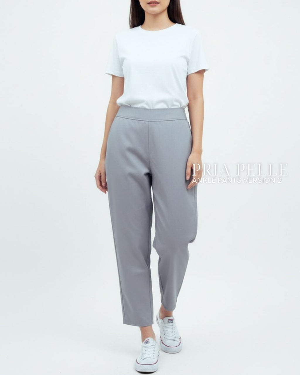 Pria Pelle Ankle Pants Version 2 | Back Garter - Cotton Twill Fine Gray