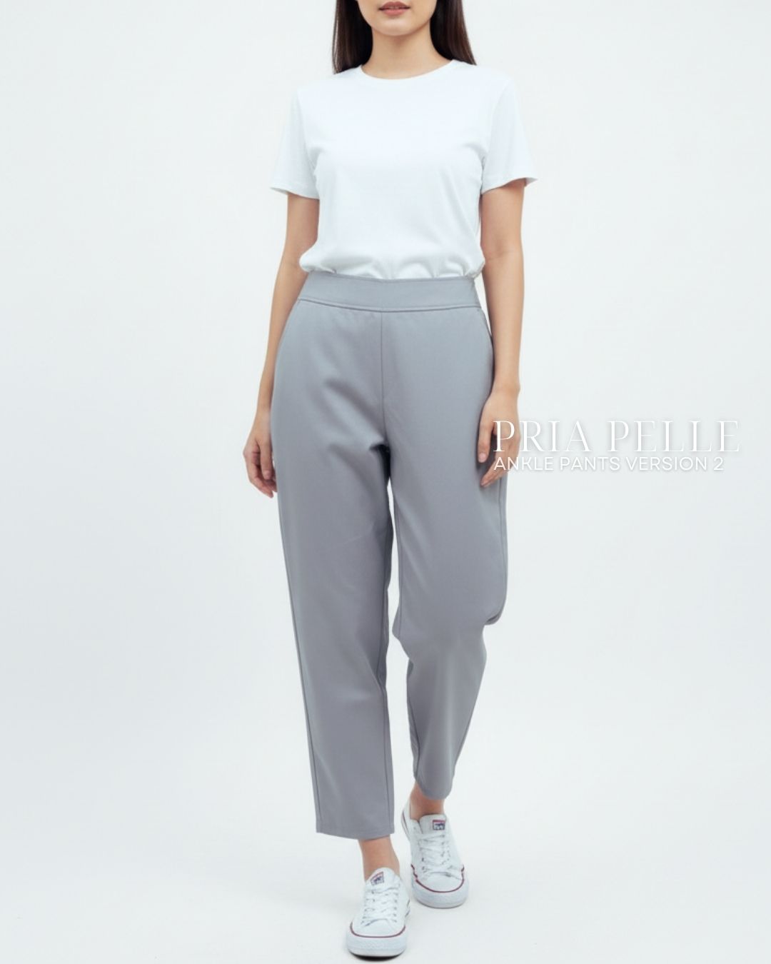 Pria Pelle Ankle Pants Version 2 | Back Garter - Cotton Twill Fine Gray