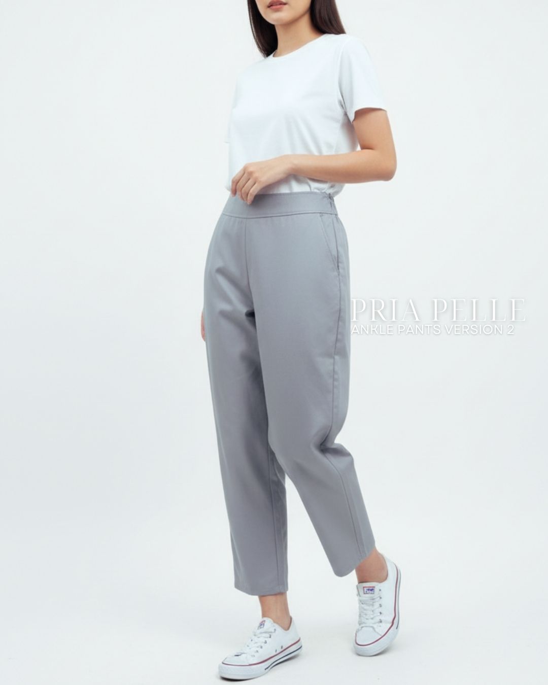 Pria Pelle Ankle Pants Version 2 | Back Garter - Cotton Twill Fine Gray