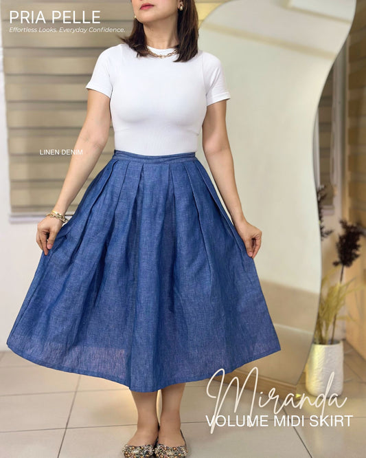 Pria Pelle Miranda Midi Volume Skirt | Linen Denim