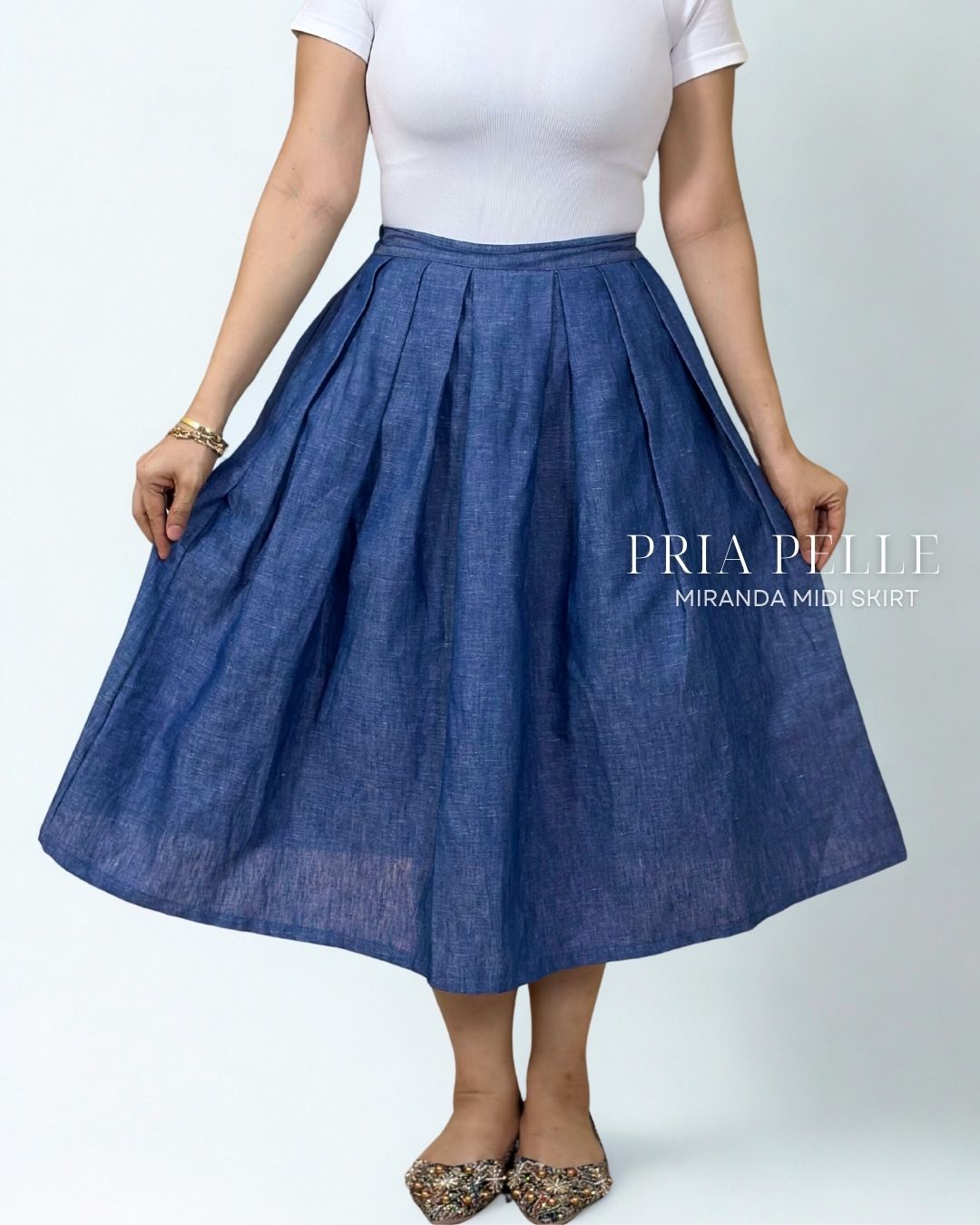 Pria Pelle Miranda Midi Skirt - Linen Denim