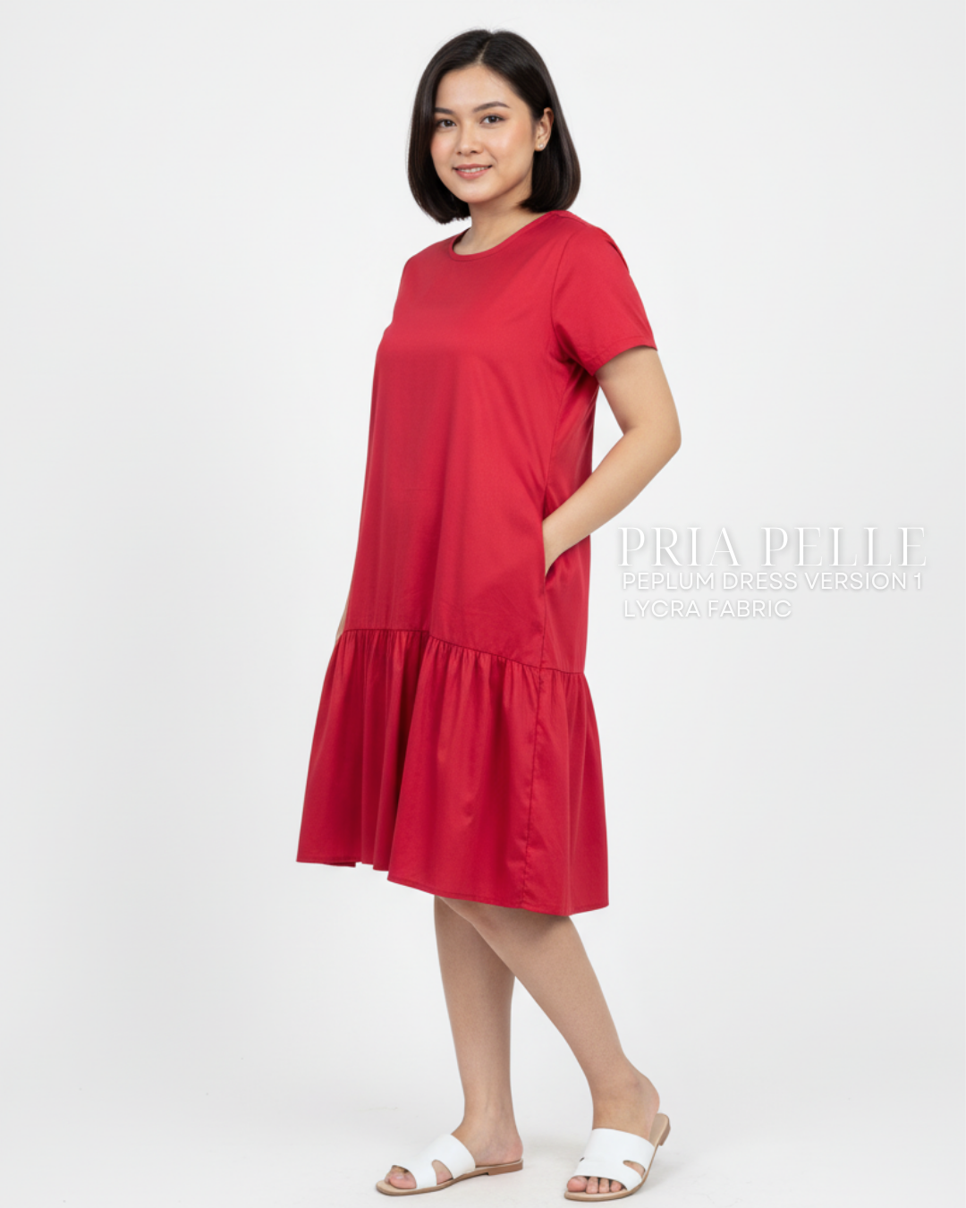 Pria Pelle Peplum Dress Version 1 | Lycra Crimson Red with stretch allowance