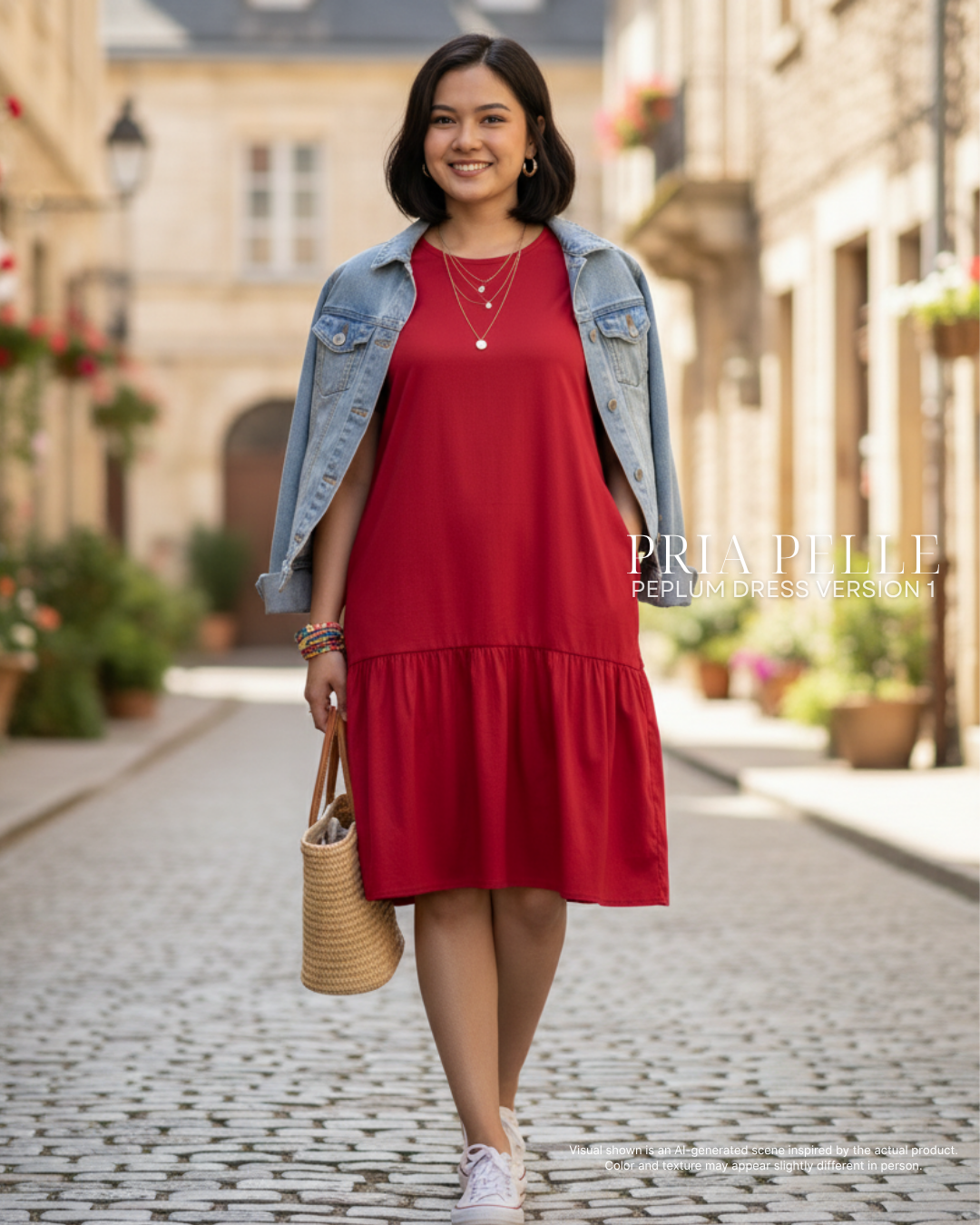 Pria Pelle Peplum Dress Version 1 | Lycra Crimson Red with stretch allowance