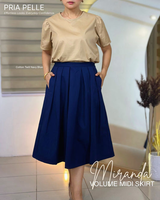 Pria Pelle Miranda Midi Volume Skirt | Cotton Twill Navy