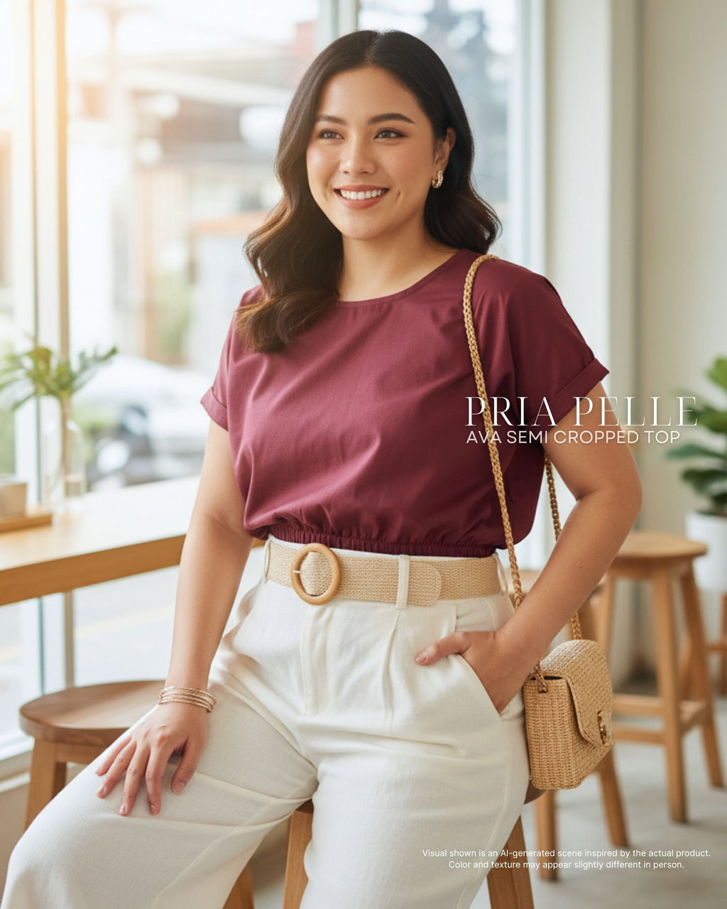Pria Pelle Ava Semi Cropped Top - Cotton Blend Maroon