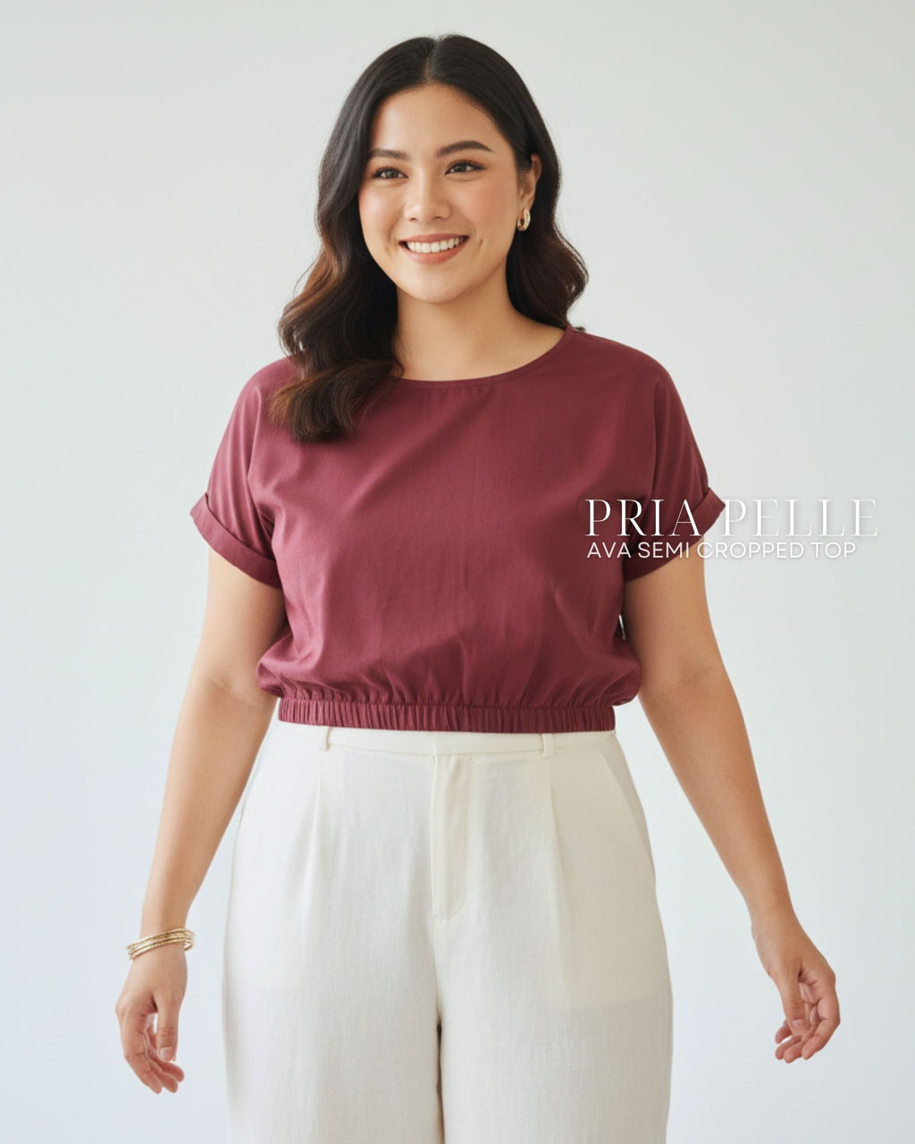 Pria Pelle Ava Semi Cropped Top - Cotton Blend Maroon