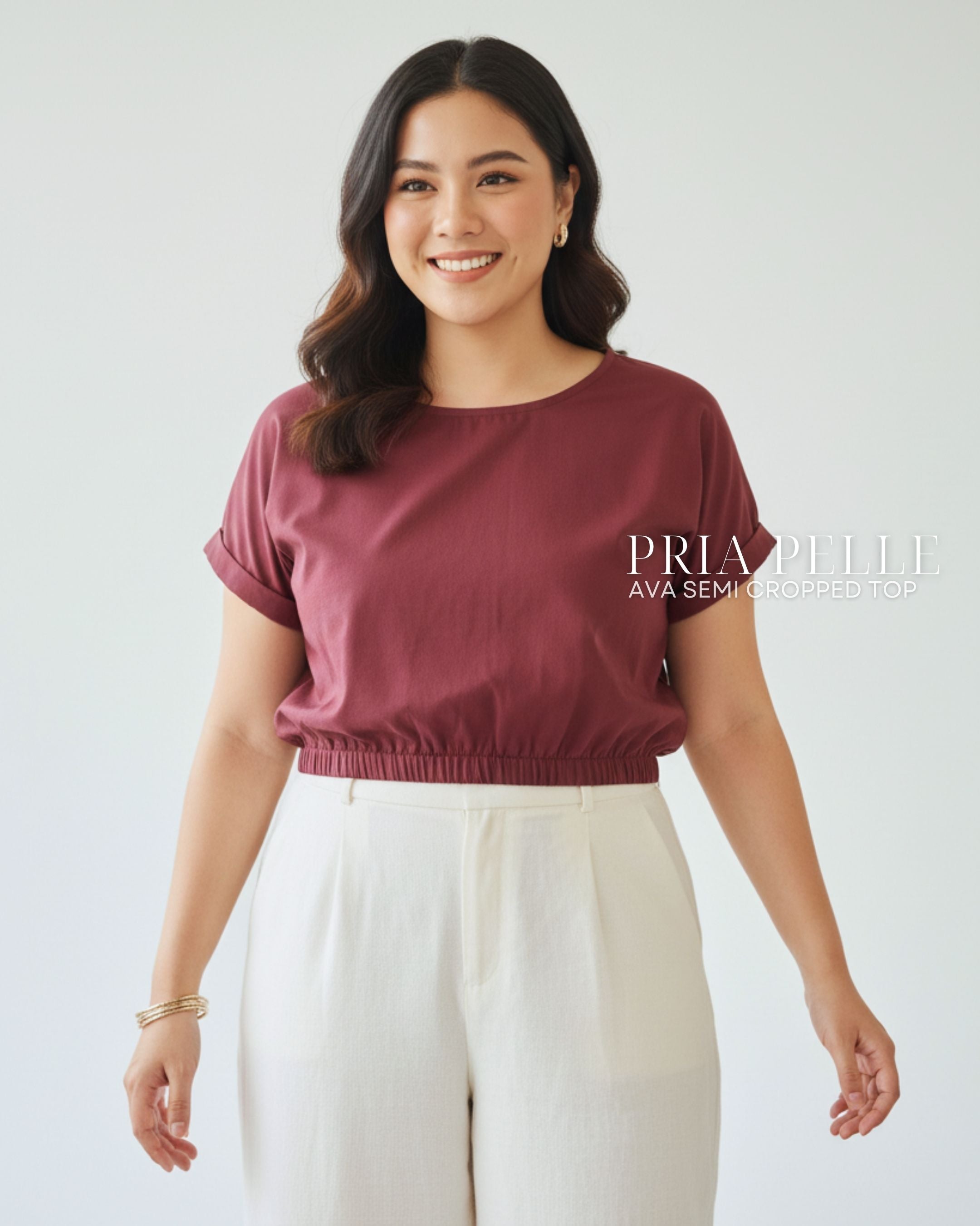 Pria Pelle Ava Semi Cropped Top - Cotton Blend Maroon