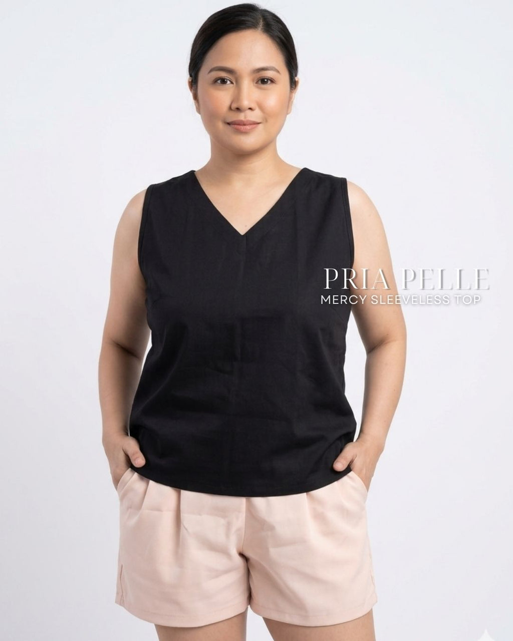 Pria Pelle Mercy Sleeveless Top in Cotton Blend Black | Non Stretch