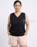 Pria Pelle Mercy Sleeveless Top in Cotton Blend Black | Non Stretch