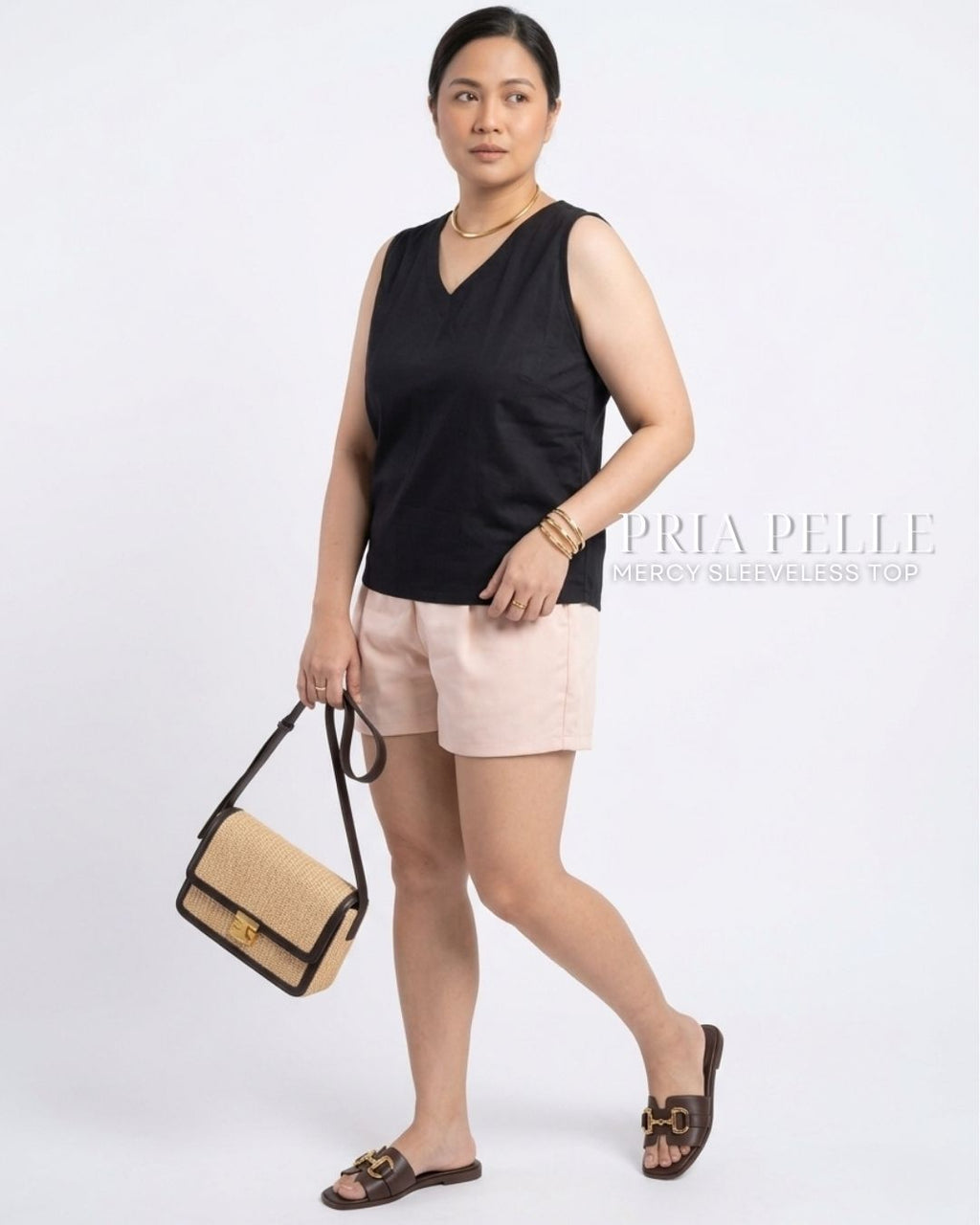 Pria Pelle Mercy Sleeveless Top in Cotton Blend Black | Non Stretch