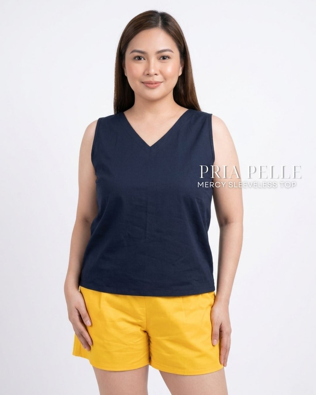 Pria Pelle Mercy Sleeveless Top in Cotton Blend Blue Black | Non Stretch