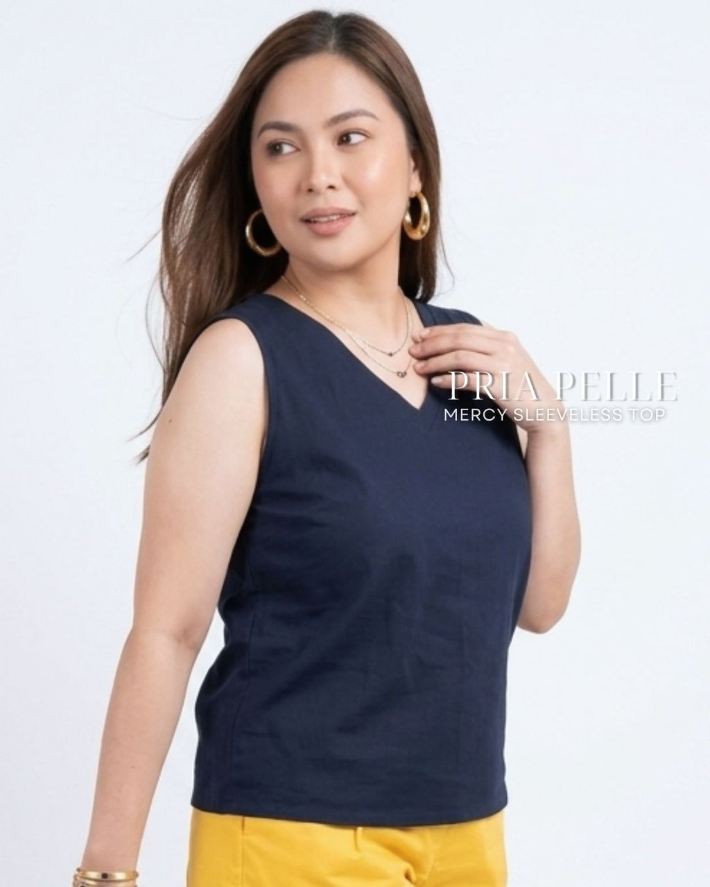 Pria Pelle Mercy Sleeveless Top in Cotton Blend Blue Black | Non Stretch