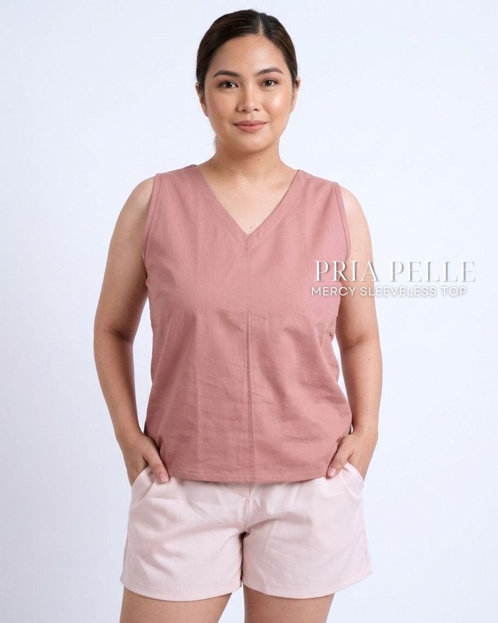 Pria Pelle Mercy Sleeveless Top in Cotton Blend Blush | Non Stretch