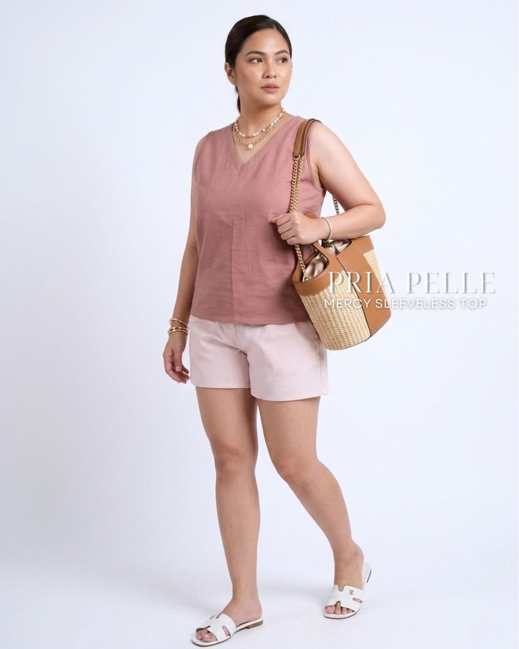 Pria Pelle Mercy Sleeveless Top in Cotton Blend Blush | Non Stretch