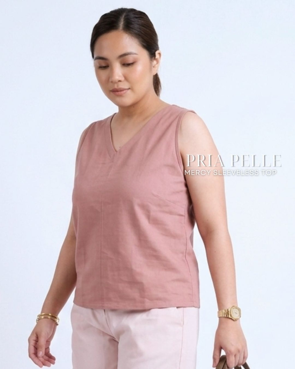 Pria Pelle Mercy Sleeveless Top in Cotton Blend Blush | Non Stretch