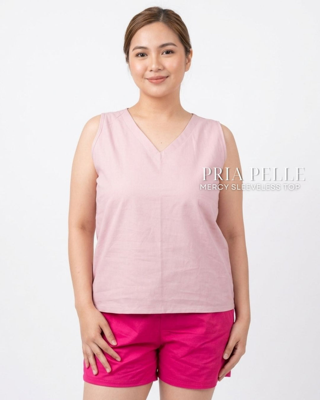 Pria Pelle Mercy Sleeveless Top in Cotton Blend Light Mauve | Non Stretch