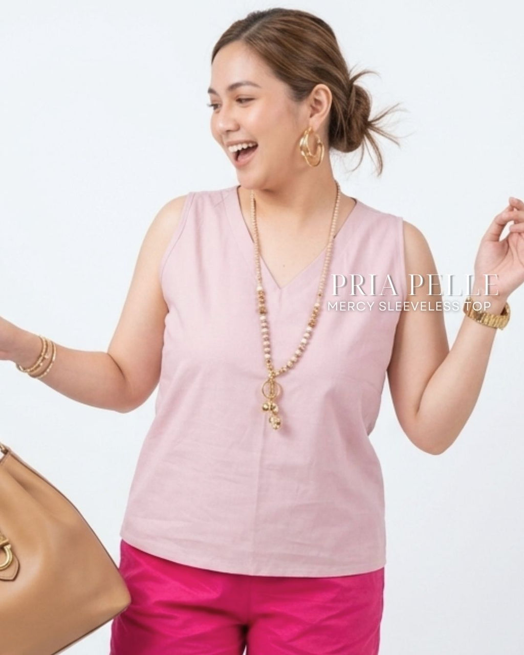 Pria Pelle Mercy Sleeveless Top in Cotton Blend Light Mauve | Non Stretch