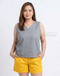 Pria Pelle Mercy Sleeveless Top in Cotton Blend Steel Gray | Non Stretch