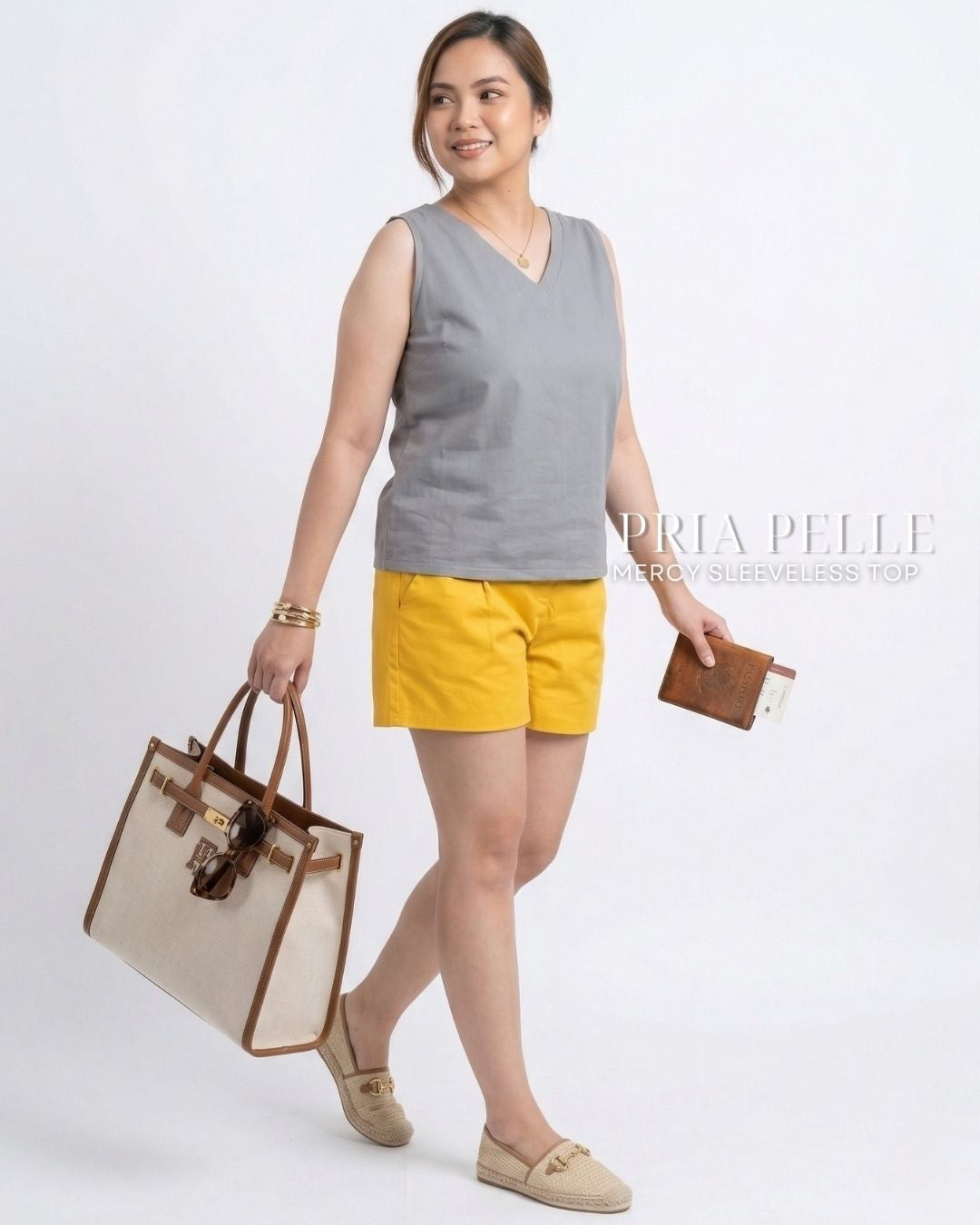 Pria Pelle Mercy Sleeveless Top in Cotton Blend Steel Gray | Non Stretch