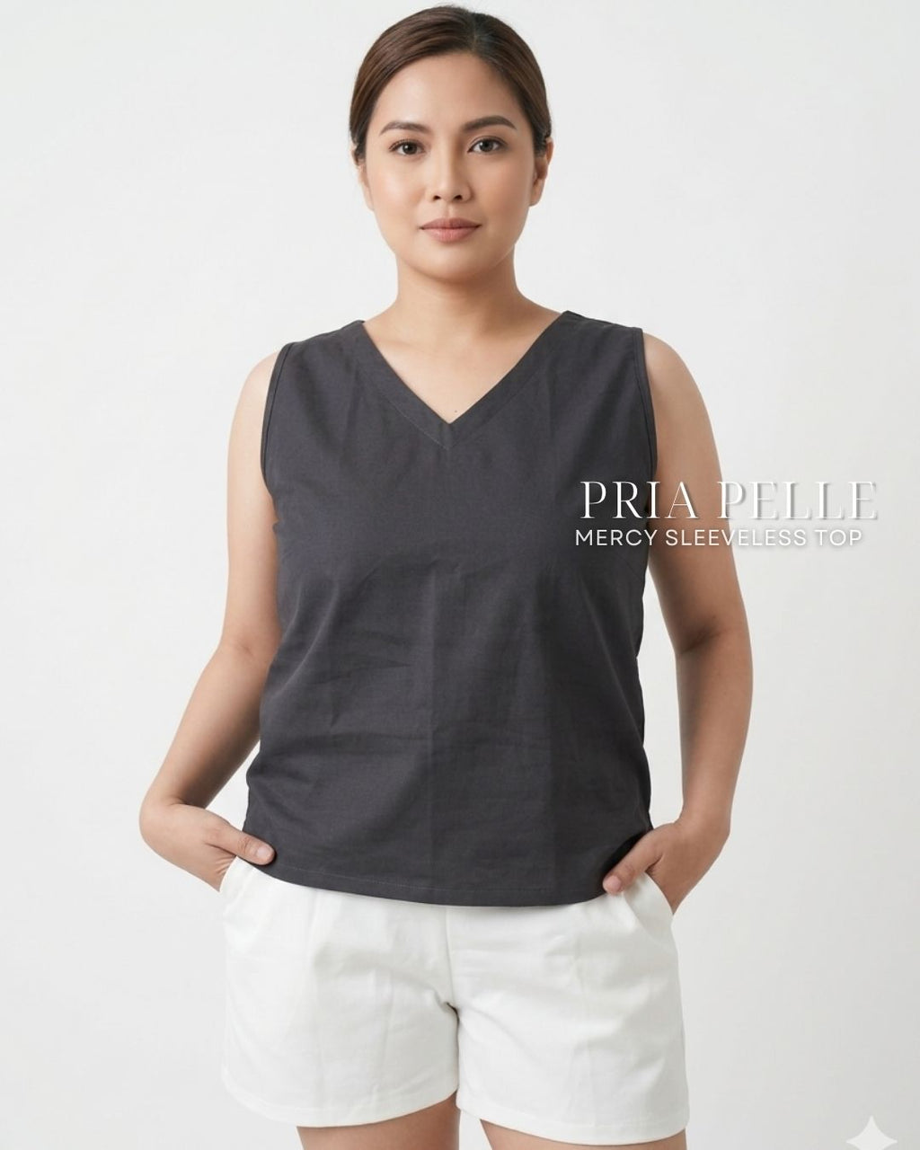 Pria Pelle Mercy Sleeveless Top in Cotton Blend Stone Gray | Non Stretch