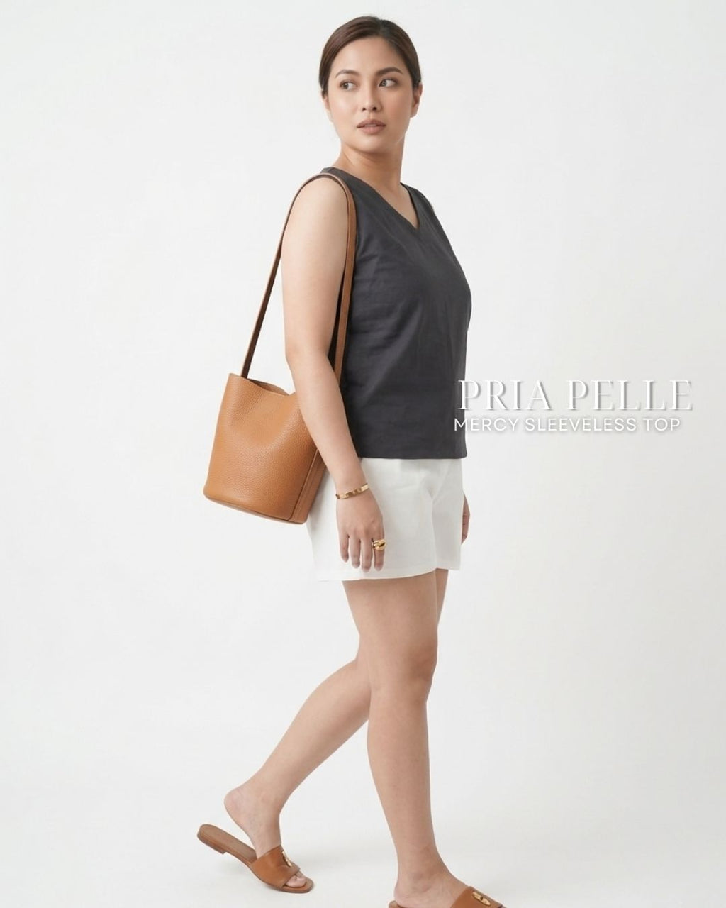 Pria Pelle Mercy Sleeveless Top in Cotton Blend Stone Gray | Non Stretch