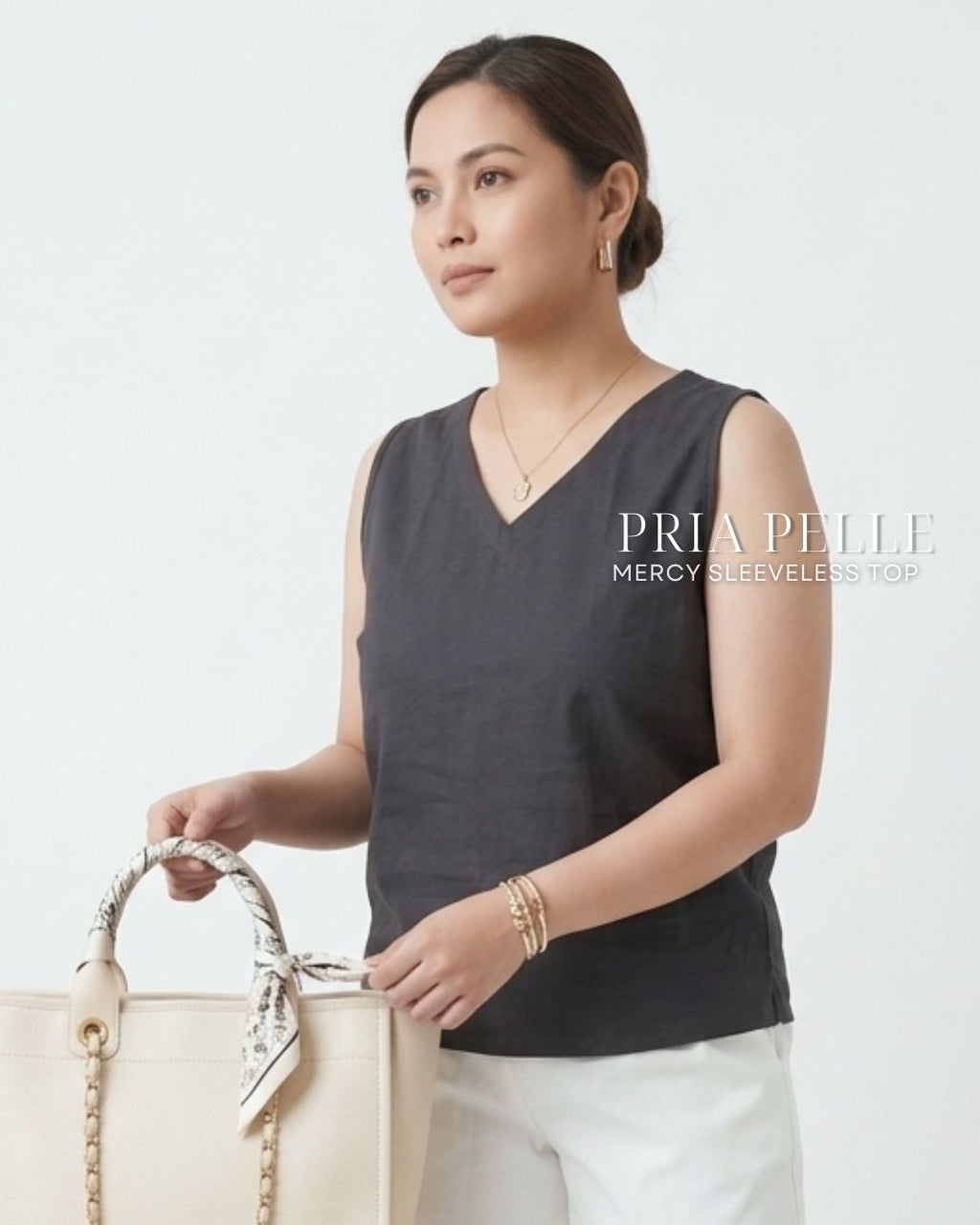 Pria Pelle Mercy Sleeveless Top in Cotton Blend Stone Gray | Non Stretch