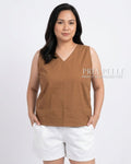 Pria Pelle Mercy Sleeveless Top in Cotton Blend Warm Mocha | Non Stretch
