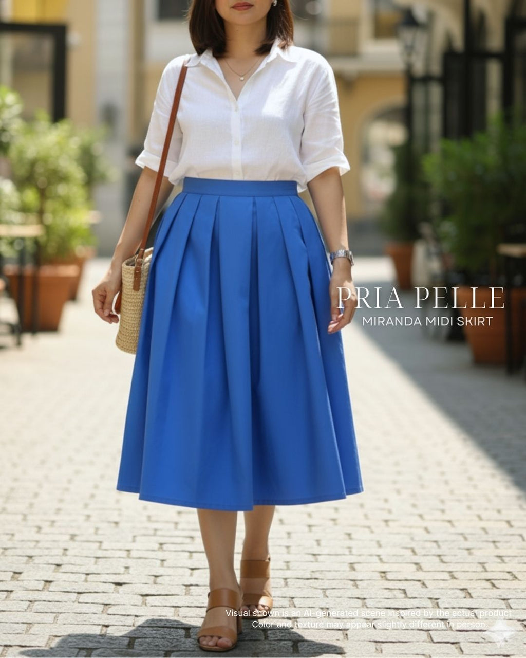 Pria Pelle Miranda Midi Skirt - Cotton Blend Corn Blue