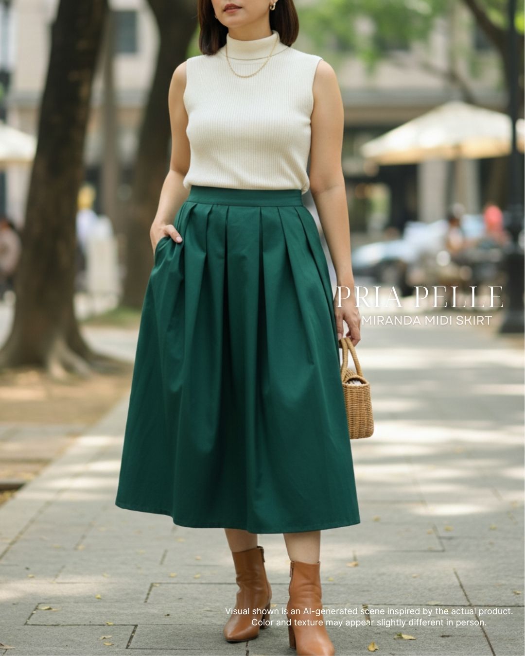 Pria Pelle Miranda Midi Skirt - Cotton Blend Dark Green