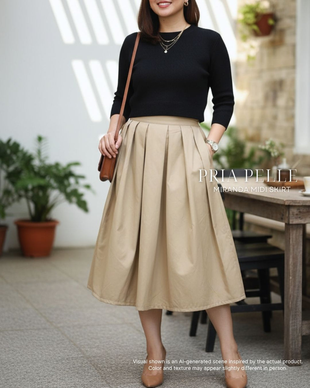 Pria Pelle Miranda Midi Skirt - Cotton Blend Light Khaki