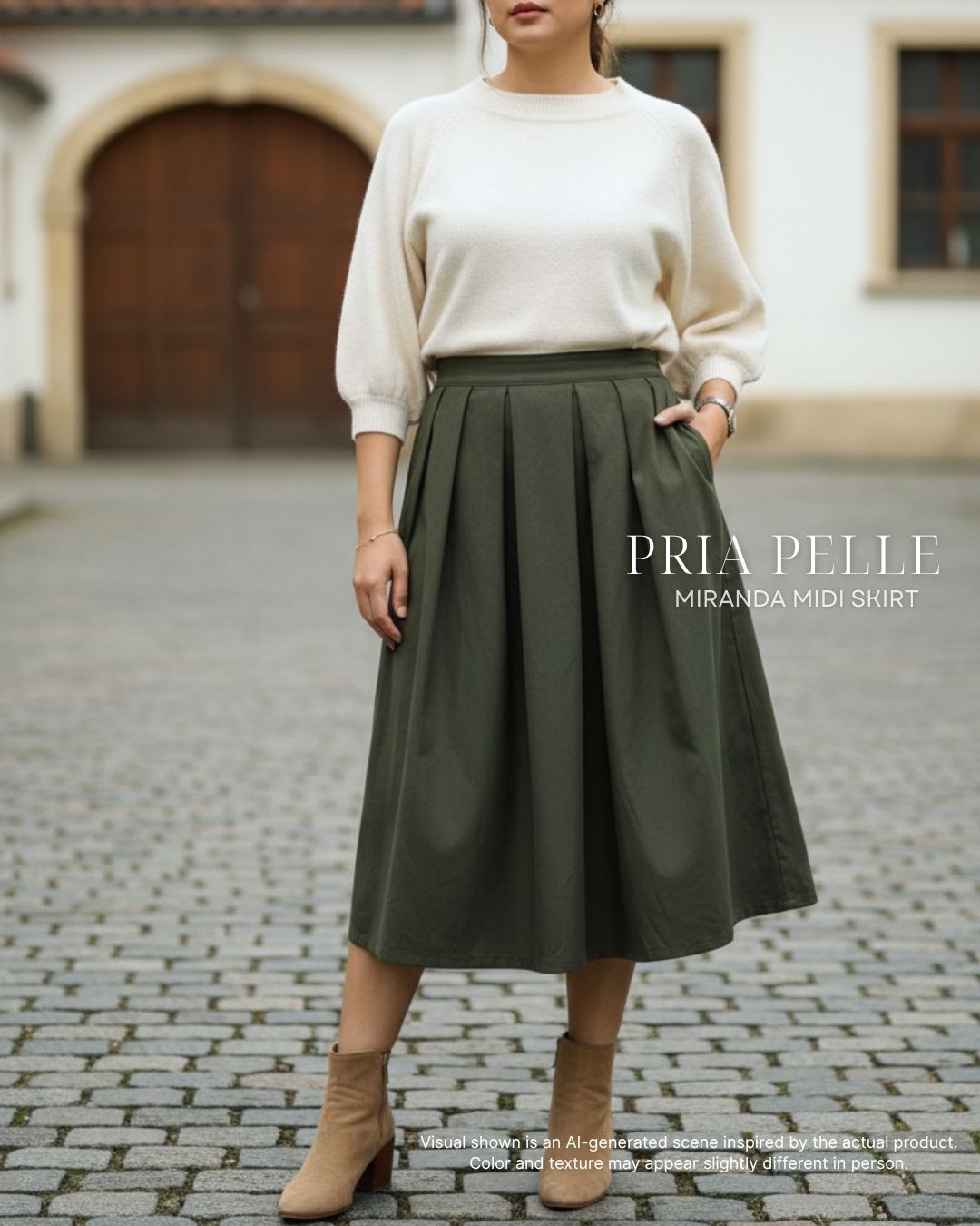 Pria Pelle Miranda Midi Skirt - Baby Corduroy Dark Moss