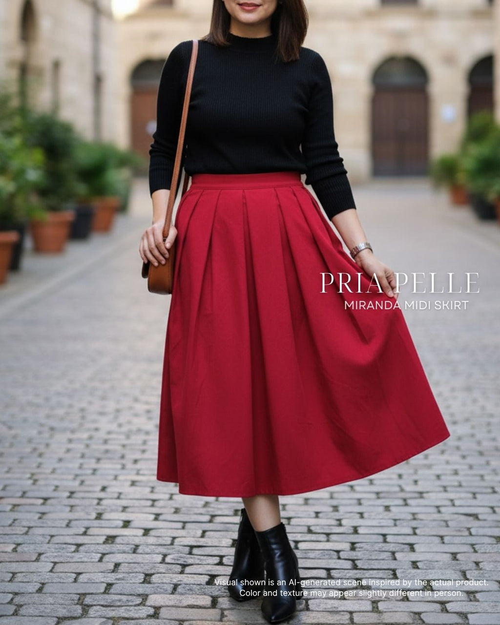 Pria Pelle Miranda Midi Skirt - Baby Corduroy Red