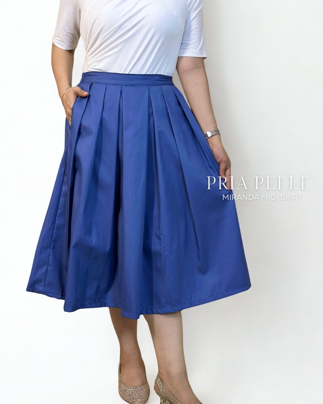 Pria Pelle Miranda Midi Skirt - Cotton Blend Blue Gray