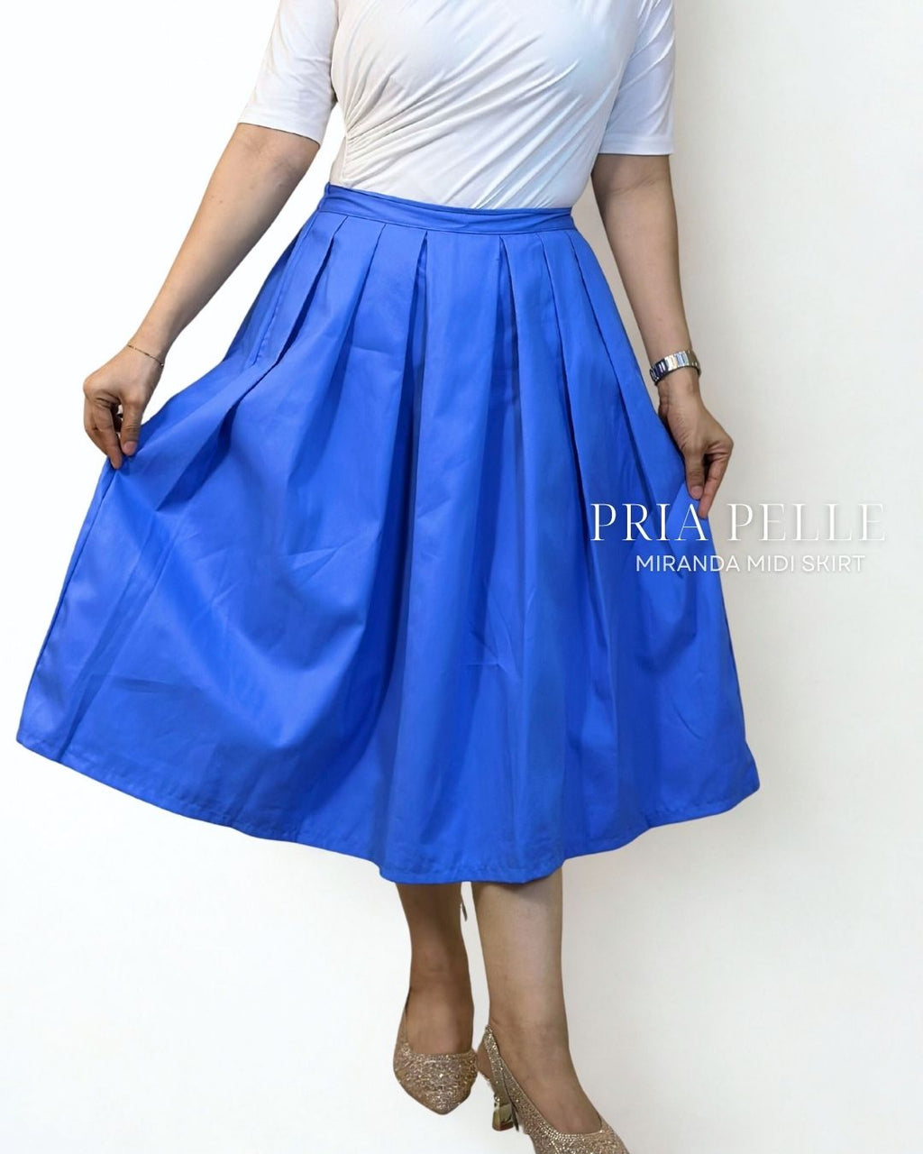 Pria Pelle Miranda Midi Skirt - Cotton Blend Corn Blue