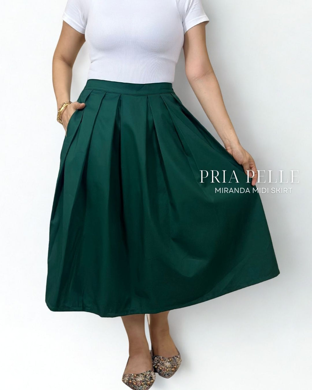 Pria Pelle Miranda Midi Skirt - Cotton Blend Dark Green