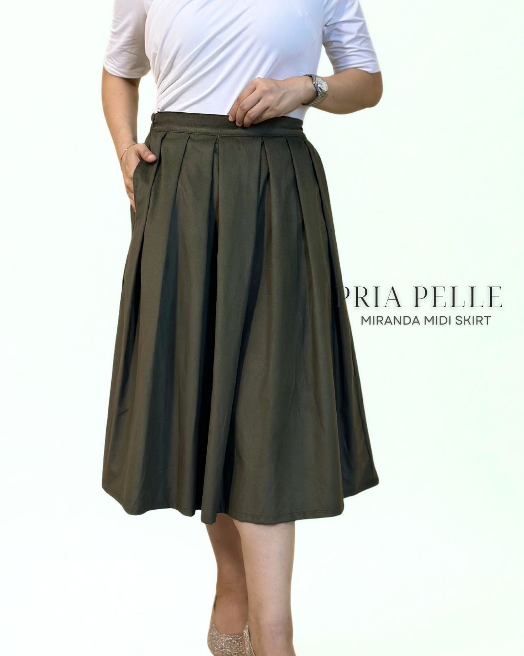 Pria Pelle Miranda Midi Skirt - Baby Corduroy Dark Moss