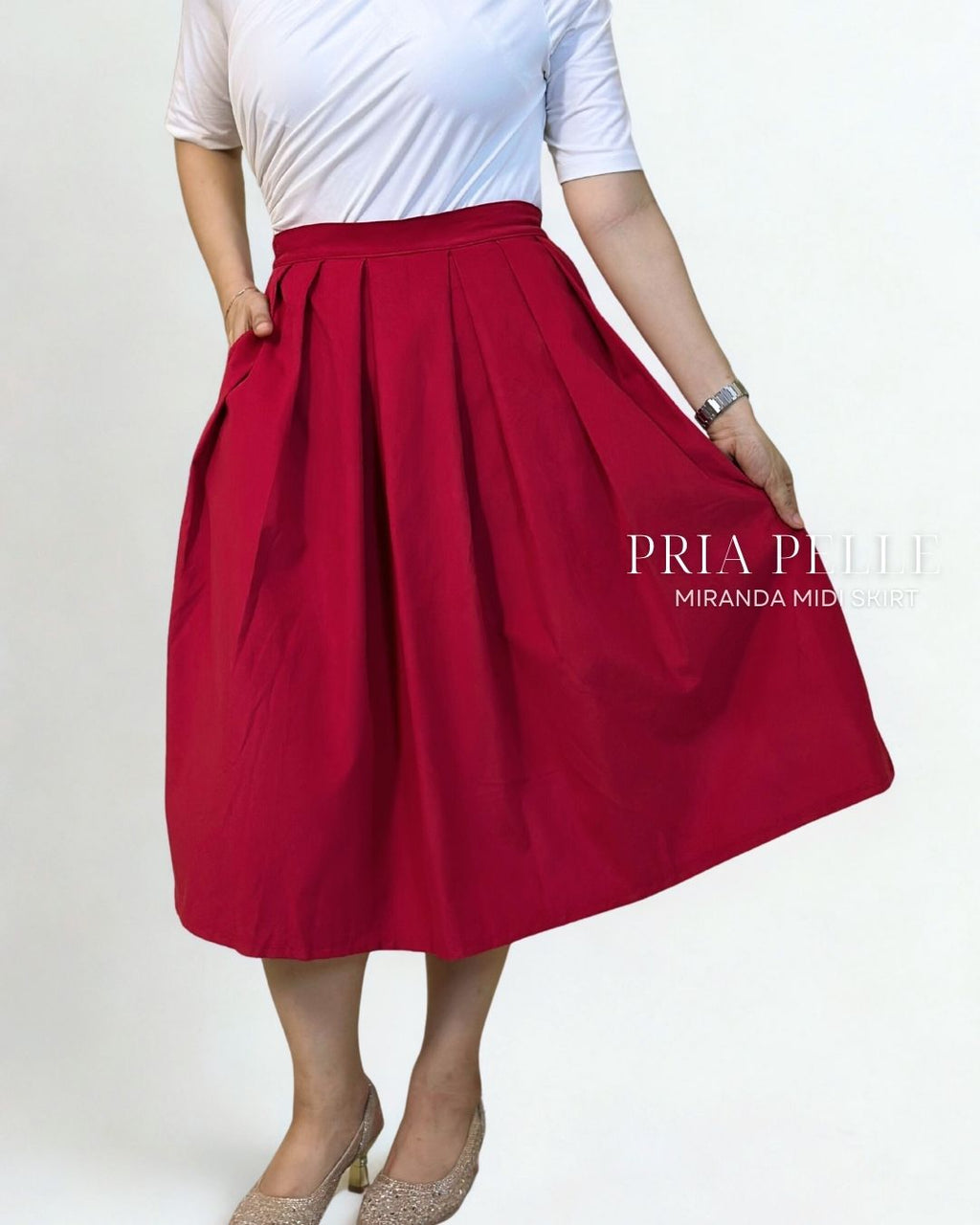 Pria Pelle Miranda Midi Skirt - Baby Corduroy Red
