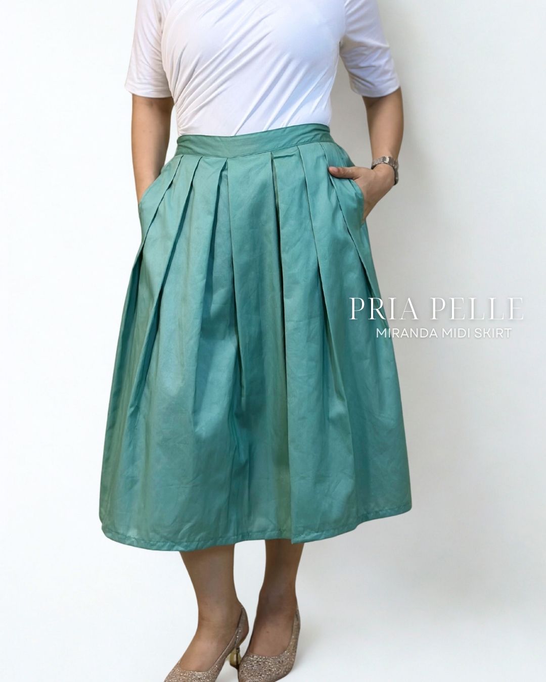 Pria Pelle Miranda Midi Skirt - Cotton Blend Medium Spring Green