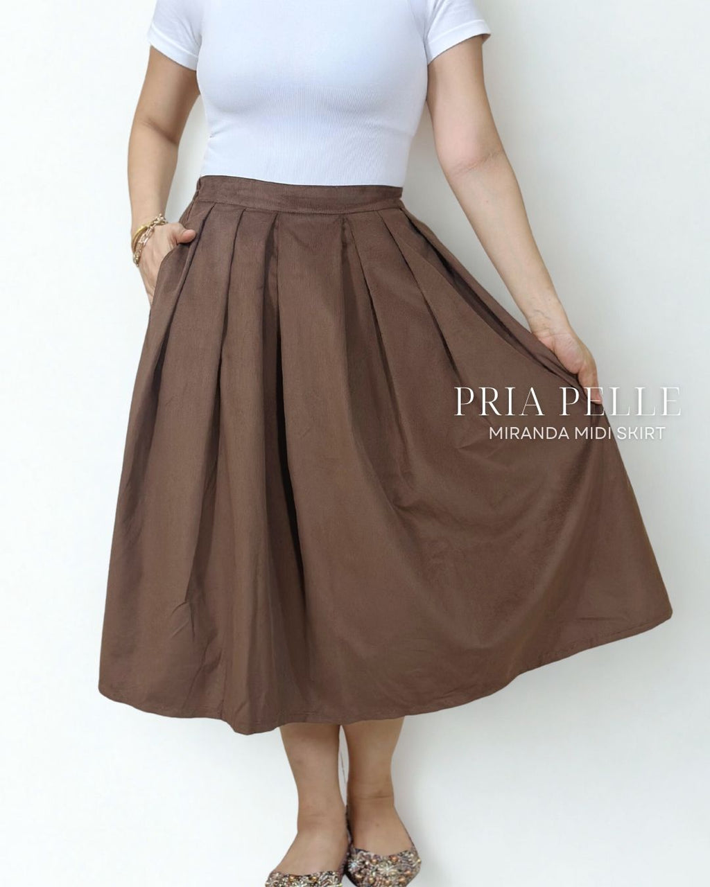 Pria Pelle Miranda Midi Skirt - Baby Corduroy Brown