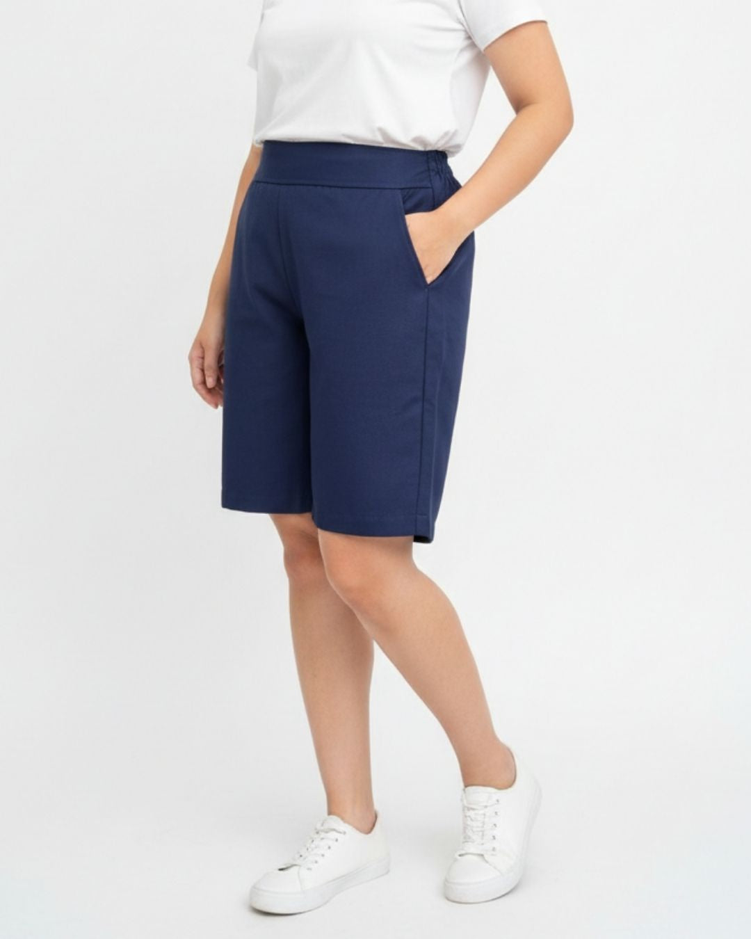 Pria Pelle Bermuda Shorts | Back garter - Cotton Twill Navy Blue | Non Stretch