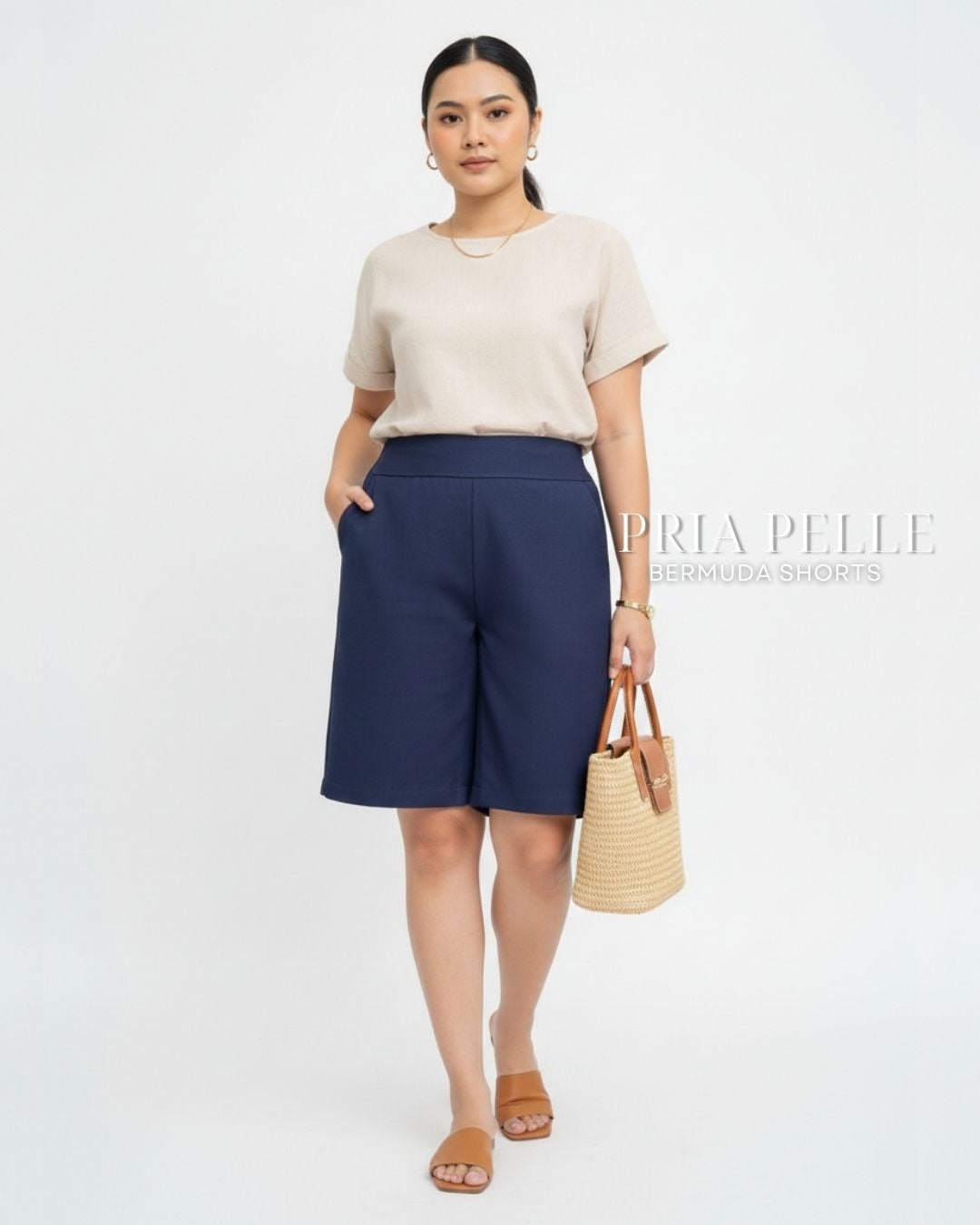 Pria Pelle Bermuda Shorts | Back garter - Cotton Twill Navy Blue | Non Stretch
