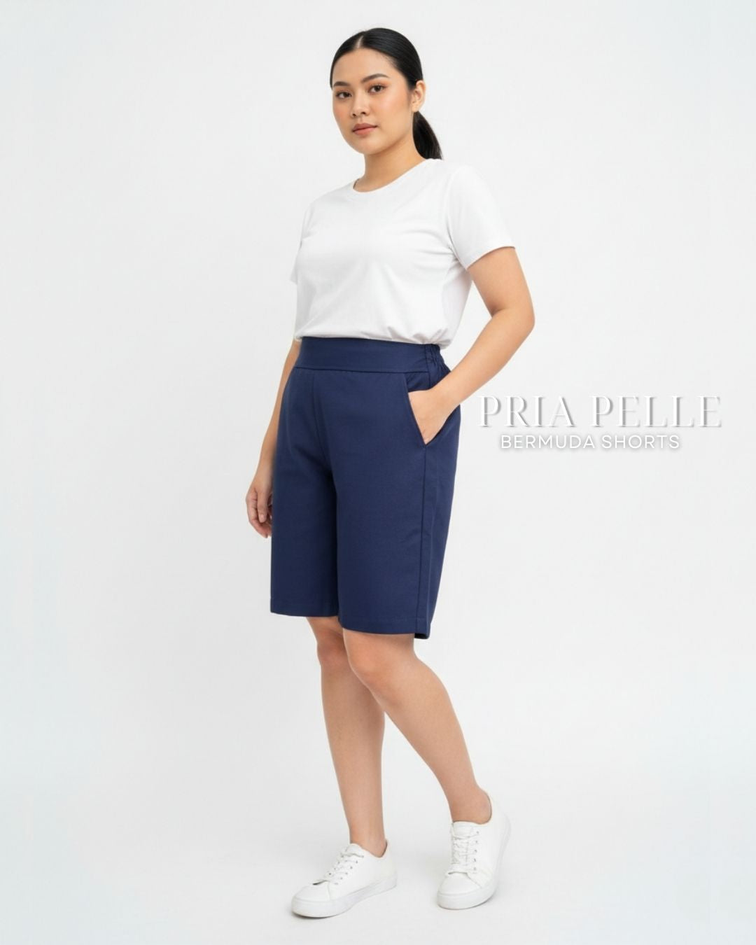 Pria Pelle Bermuda Shorts | Back garter - Cotton Twill Navy Blue | Non Stretch