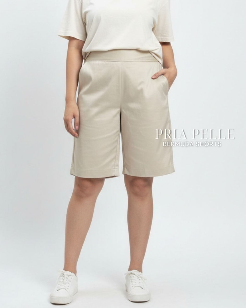 Pria Pelle Bermuda Shorts | Back garter - Cotton Twill Off White | Non Stretch