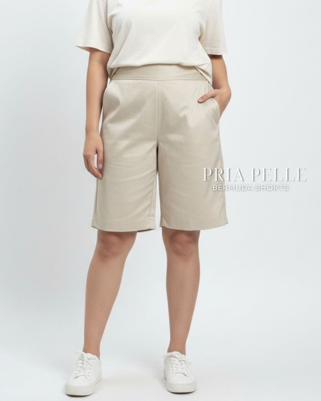 Pria Pelle Bermuda Shorts | Back garter - Cotton Blend Off White | Non Stretch